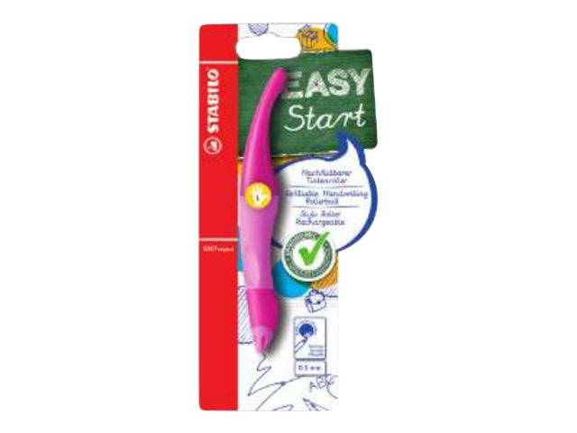 Stabilo Easy Start ergonomisches Stiftset mit rosa und lila Stift für Linkshänder-Kinder, dargestellt auf einer weißen Rückseite.