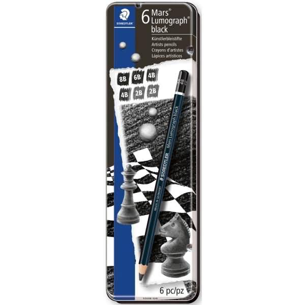 Bleistift Mars Lumograph black Metalletui mit 6 Stiften schwarz