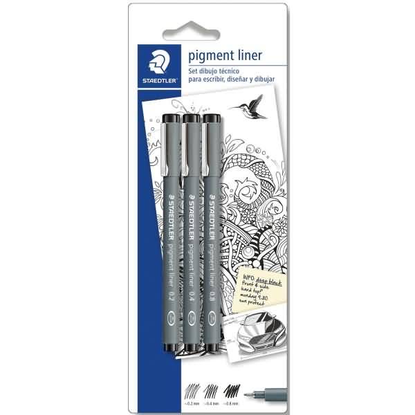 Feinschreiber pigment liner schwarz je 1x 0,1mm, 0,3mm, 0,5mm