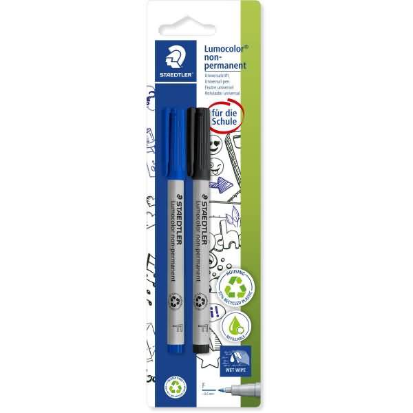Folienstift Lumocolor non-permanent F 0,6mm 1x schwarz, 1x blau