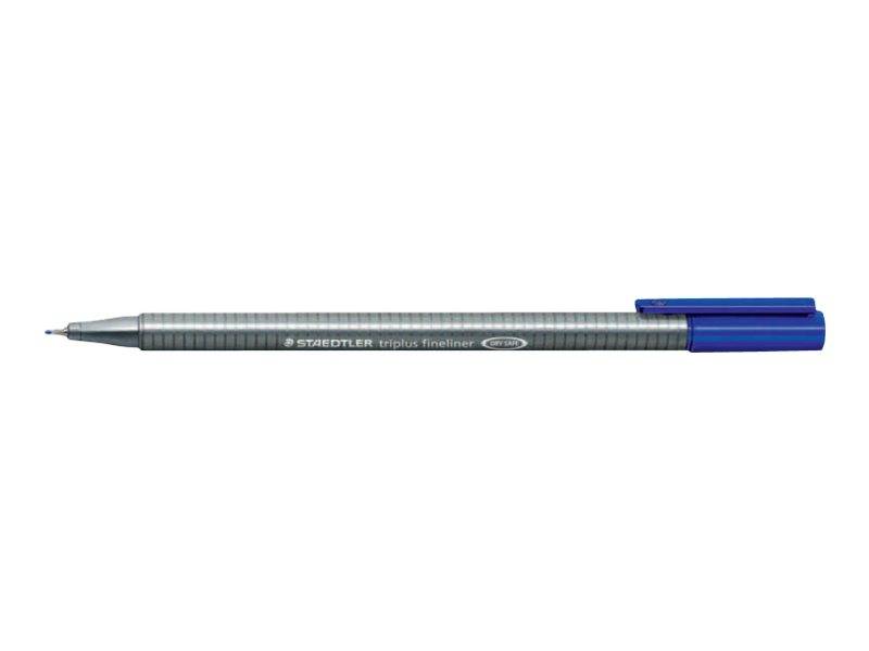 Blaukappe, grauer Staedtler Fineliner-Stift horizontal auf weißem Hintergrund dargestellt.