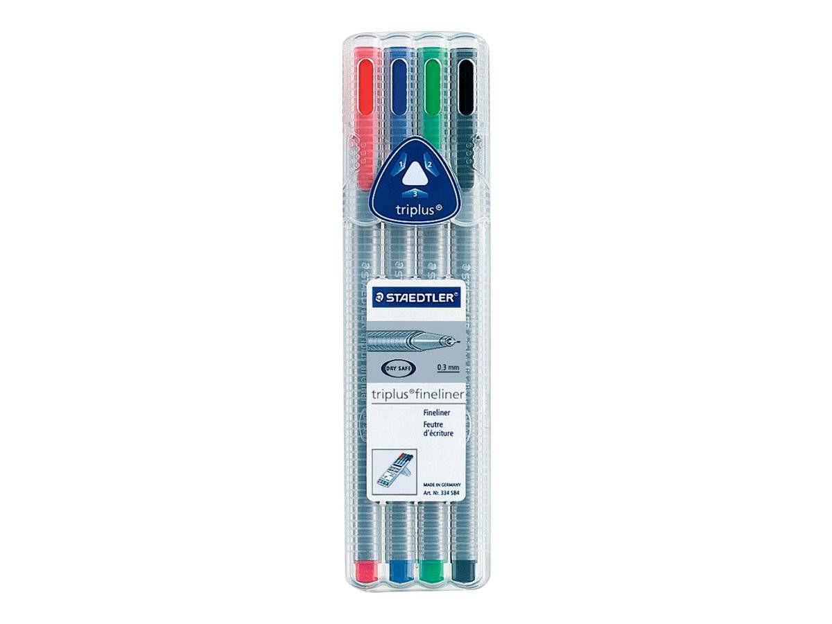 STAEDTLER triplus 334 - Fineliner - Schwarz, Rot, Blau, Grün - wasserbasierte Tinte - 0.3 mm - extrafein (Packung mit 4)