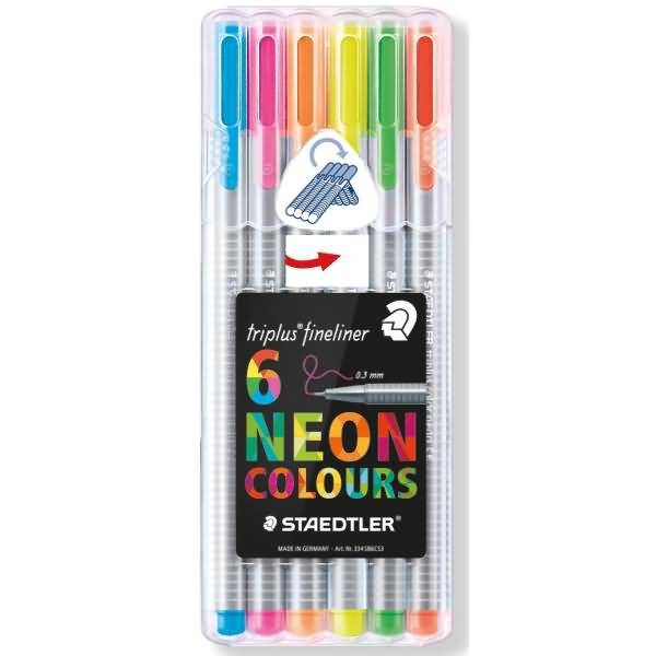 Feinschreiber triplus fineliner 0,3 mm neon Aufstellbox mit 6 Farben