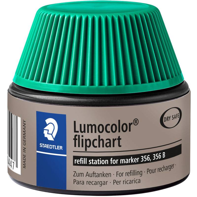 Lumocolor Flipchart-Nachfüllstation von Staedtler für Marker 356, 356 B, mit grüner Kappe und Aufschrift „Dry Safe