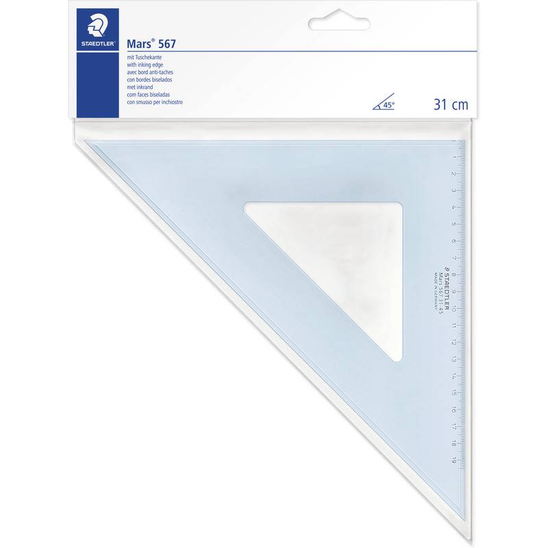 Zeichendreieck 31cm 45/45 Gr. transparent/blau