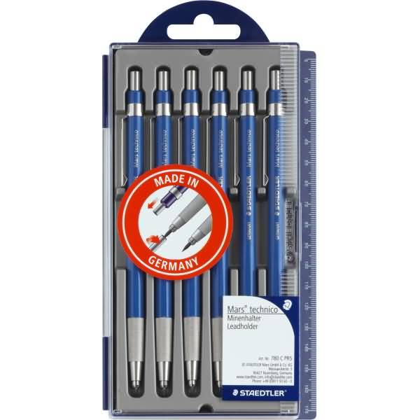 Fallminenstift Mars technico mit Clip HB blau Kunststoffetui mit 6 Stück