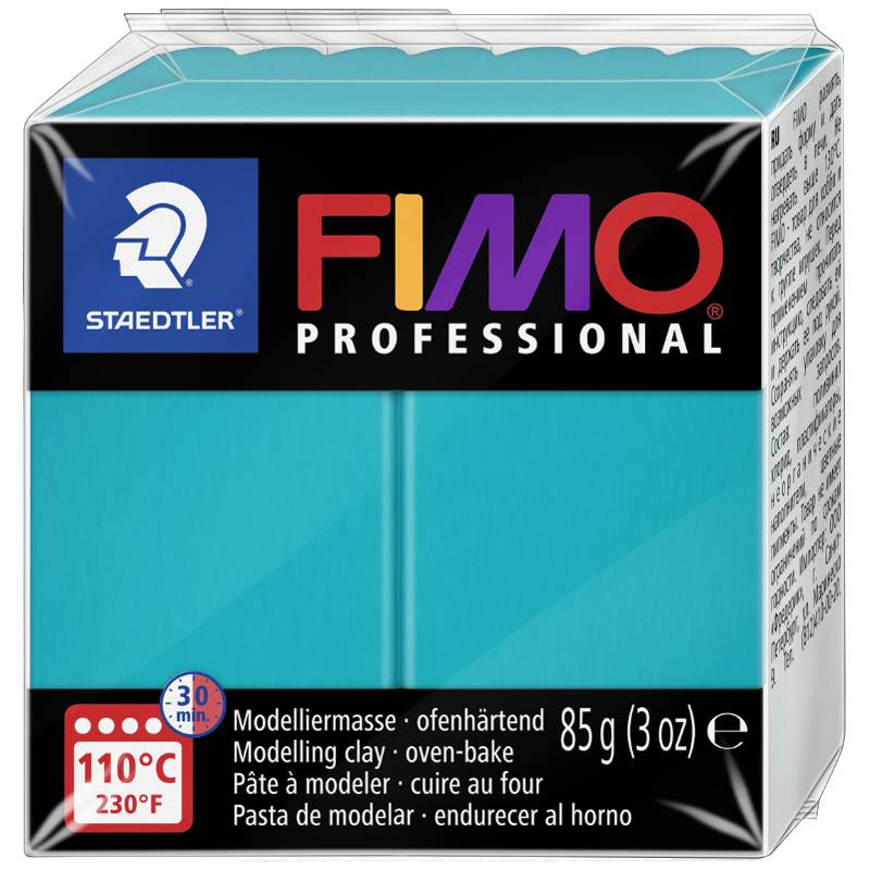Packung STAEDTLER FIMO Professional türkis ofenhärtender Modellierton, 85 g, gekennzeichnet mit 110°C und 30 Min.