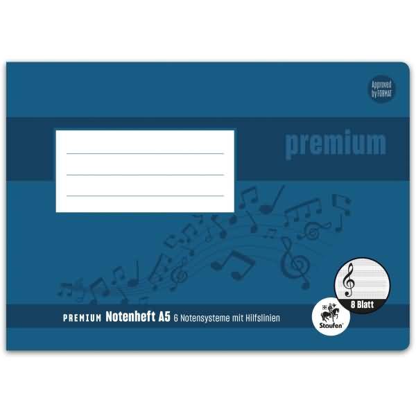 Notenheft Premium A5 quer 8 Blatt Lineatur 6