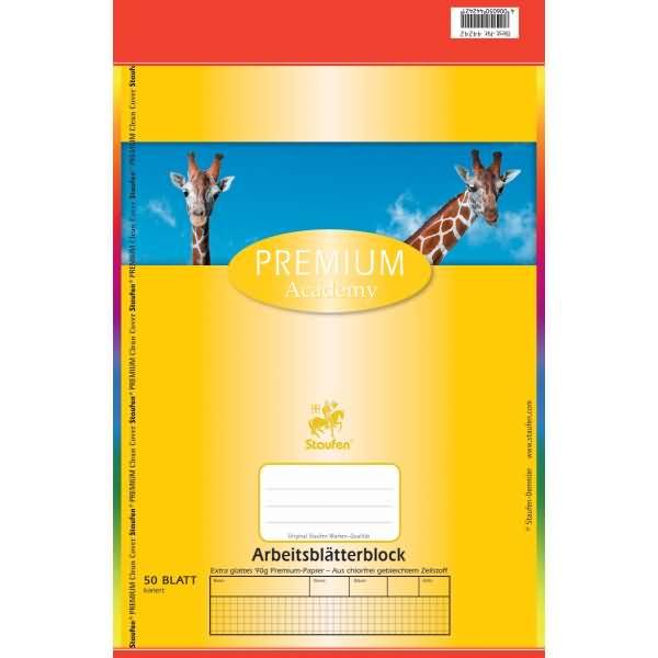 Arbeitsblätterblock Premium A4 50 kariert 90g/qm 4-fach gelocht mit Rahmen weiß