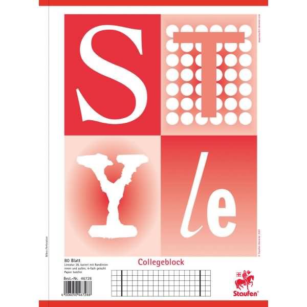 Kollegblock Style A4 80 Blatt kariert 70g/qm weiß