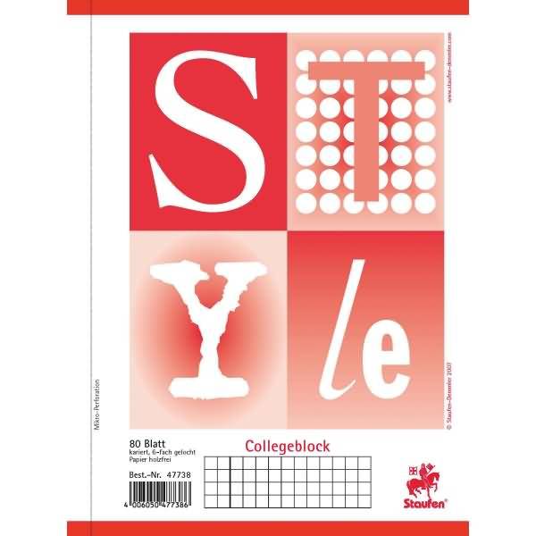 Kollegblock Style A5 80 Blatt kariert 70g/qm weiß