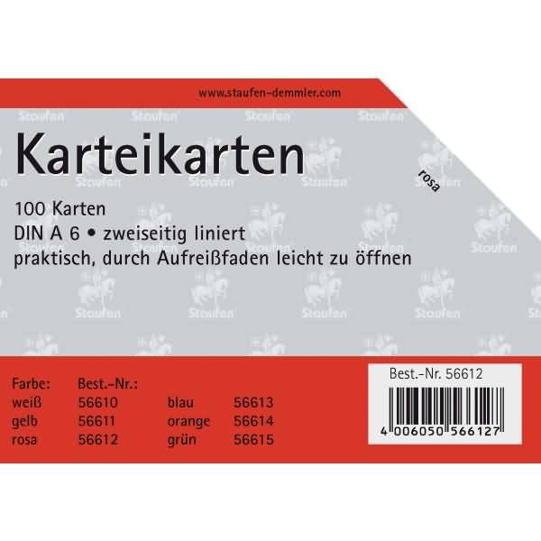 Karteikarten A6 liniert 180g/qm rosa VE=100 Stück