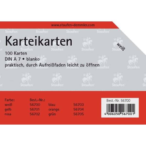 Karteikarten A7 blanko 180g/qm weiß VE=100 Stück