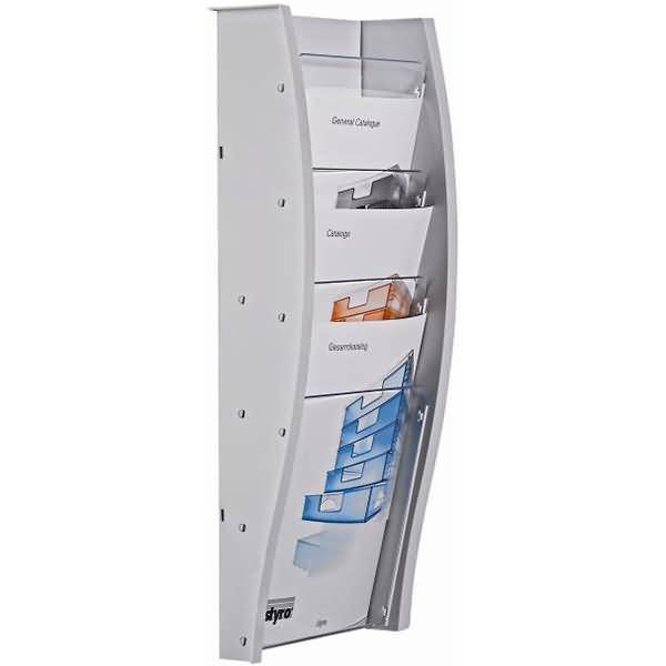 Wandprospekthalter styrodisplay A4 Kunststoff 4 Fächer lichtgrau