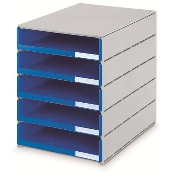 Schubladenbox styroval 5 Schubladen offen grau/blau