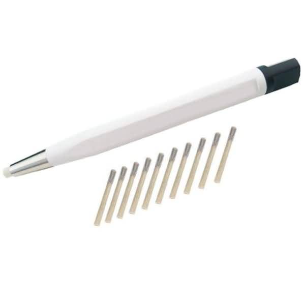 Glasfaserradierer Metallspitze inkl. 11 Ersatzpinsel weiß