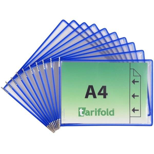Sichttafel A4 quer blau 10 Stück seitl. offen mit 5 Aufsteckreitern 25mm