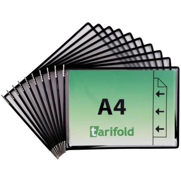 Sichttafel A4 quer schwarz 10 Stück seitl. offen mit 5 Aufsteckreitern 25mm