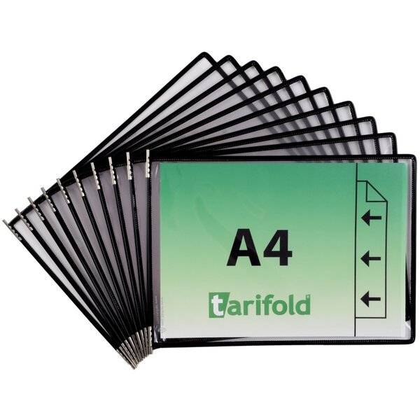 Sichttafel A4 quer schwarz 10 Stück seitl. offen mit 5 Aufsteckreitern 25mm