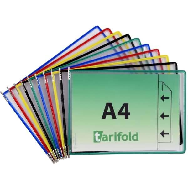 Sichttafel A4 quer sortiert 10 Stück seitl. offen mit 5 Aufsteckreitern 25mm