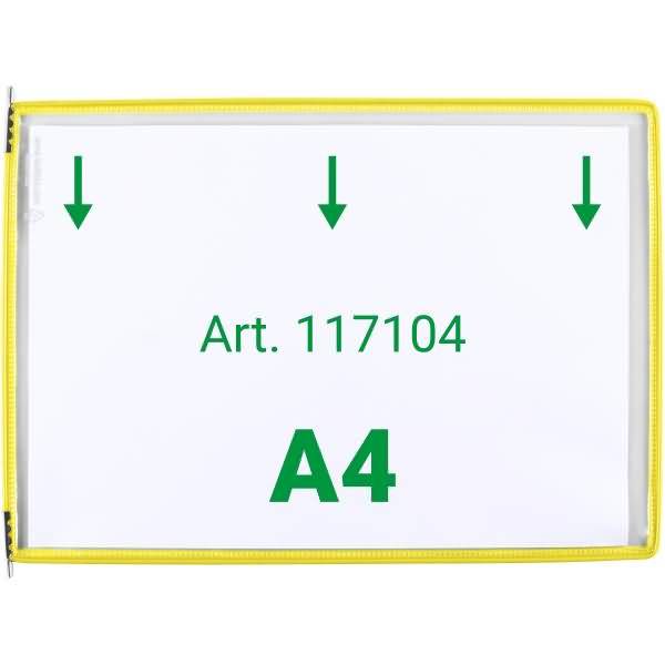 Sichttafel A4 quer gelb 10 Stück mit 5 Aufsteckreitern 25mm
