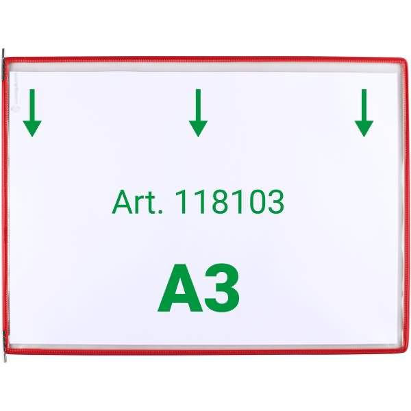 Sichttafel A3 quer rot 10 Stück mit 5 Aufsteckreitern 50mm