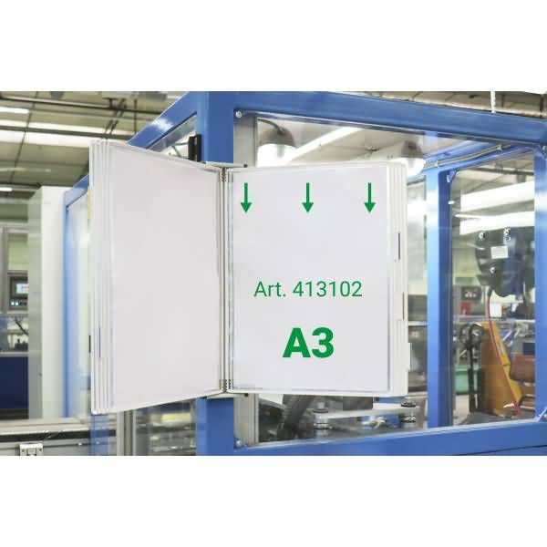 Wandsichttafelsystem A3 grau Metall mit 10 Sichttafeln weiß