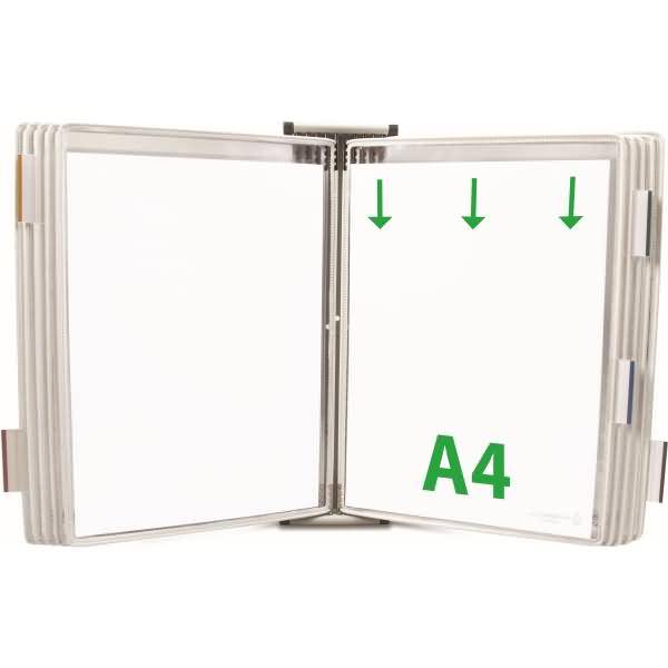 Wandsichttafelsystem A4 grau Metall mit 10 Sichttafeln weiß