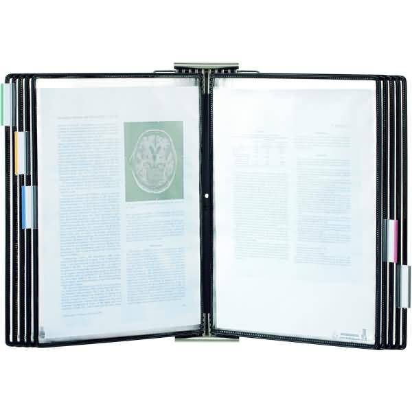 Wandsichttafelsystem A4 Edelstahl mit 10 Sterifold Sichttafeln schwarz