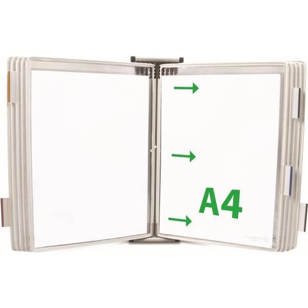 Wandsichttafelsystem A4 grau Metall seitl. offen mit 10 Sichttafeln weiß