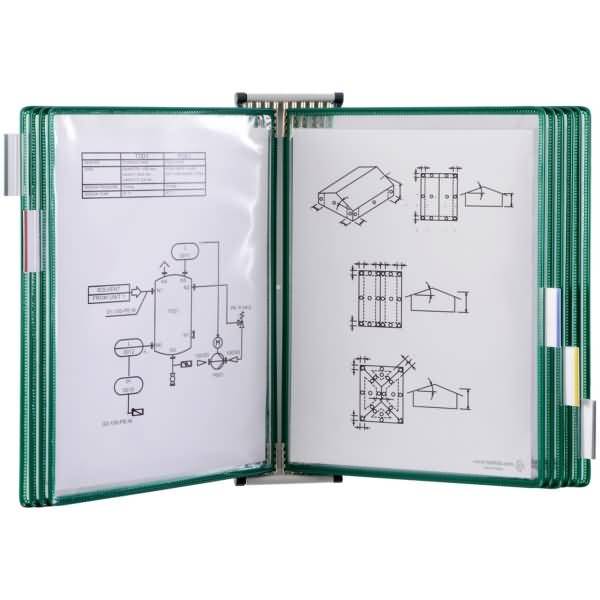 Wandsichttafelsystem A4 grau Metall seitl. offen mit 10 Sichttafeln grün