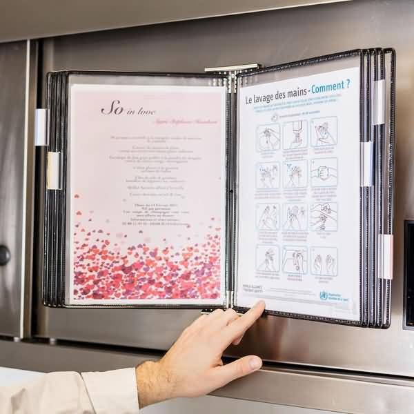 Wandsichttafelsystem A4 aus Edelstahl seitl. offen mit 10 Sichttafeln A4 schwarz