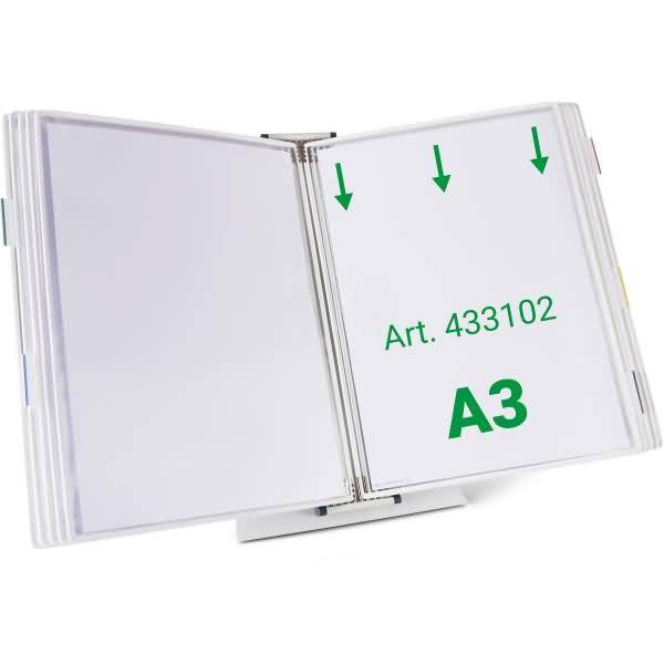 Wandsichttafelsystem Pult A3 grau Metall mit 10 Sichttafeln A3 weiß