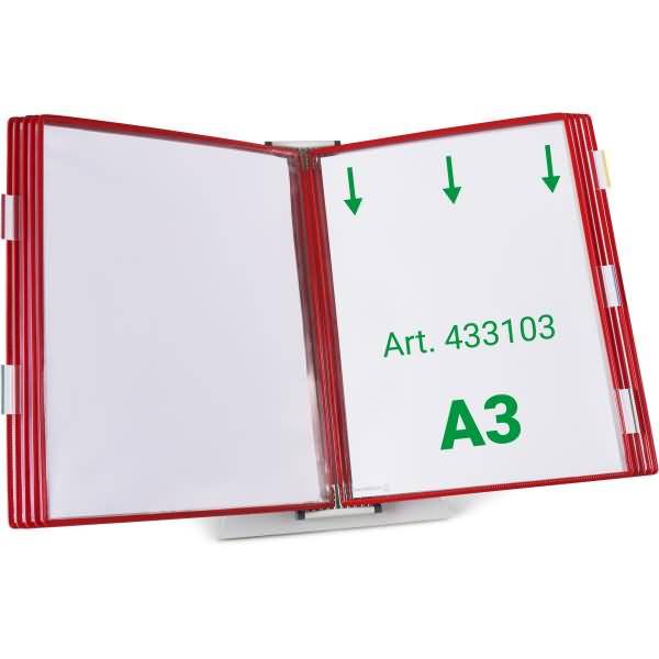 Wandsichttafelsystem Pult A3 grau Metall mit 10 Sichttafeln A3 rot