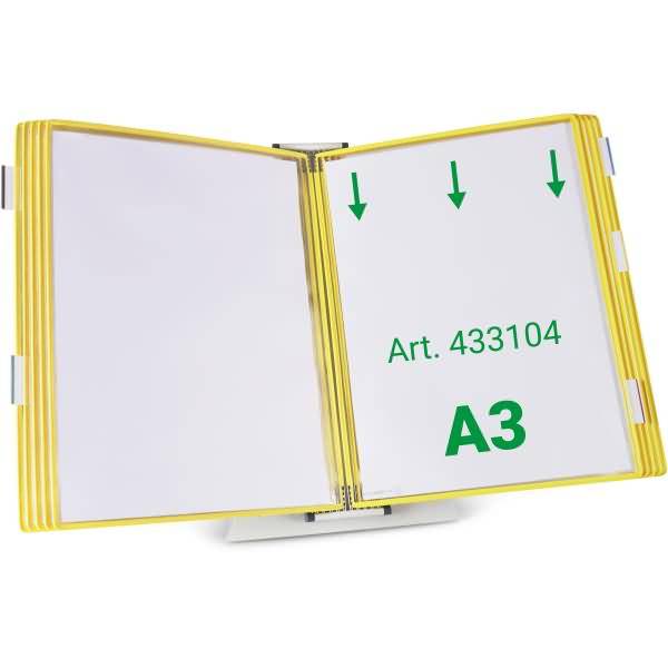 Wandsichttafelsystem Pult A3 grau Metall mit 10 Sichttafeln A3 gelb