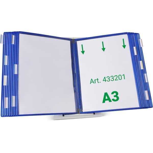 Wandsichttafelsystem Pult A3 grau Metall mit 20 Sichttafeln A3 blau
