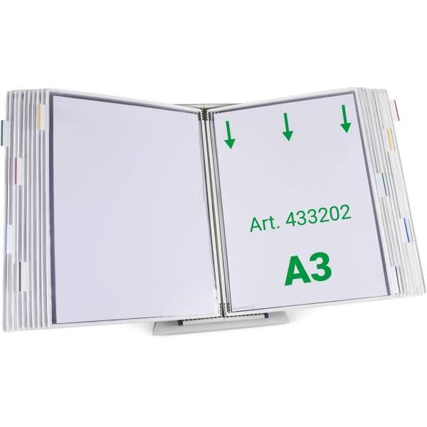 Wandsichttafelsystem Pult A3 grau Metall mit 20 Sichttafeln A3 weiß