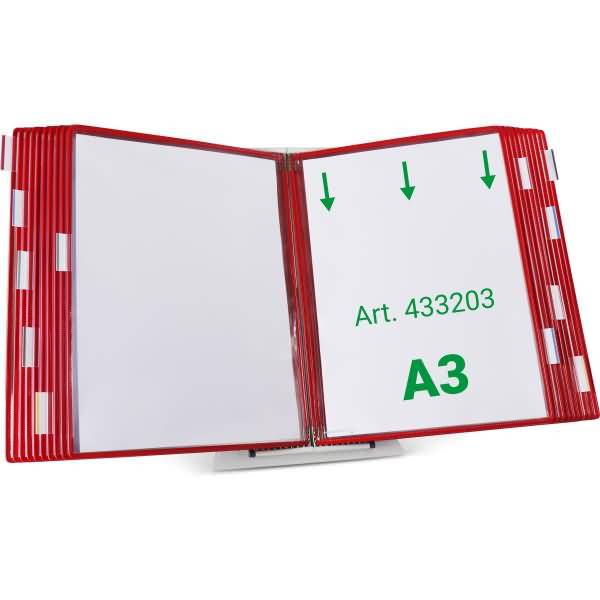 Wandsichttafelsystem Pult A3 grau Metall mit 20 Sichttafeln A3 rot