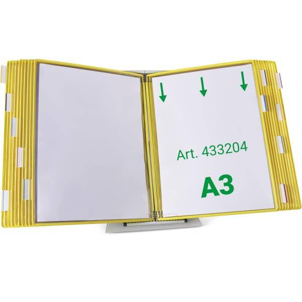 Wandsichttafelsystem Pult A3 grau Metall mit 20 Sichttafeln A3 gelb