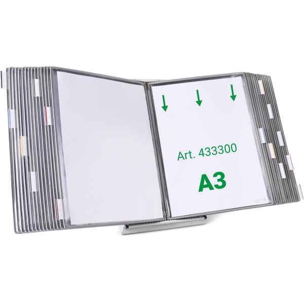 Wandsichttafelsystem Pult A3 grau Metall mit 30 Sichttafeln A3 grau