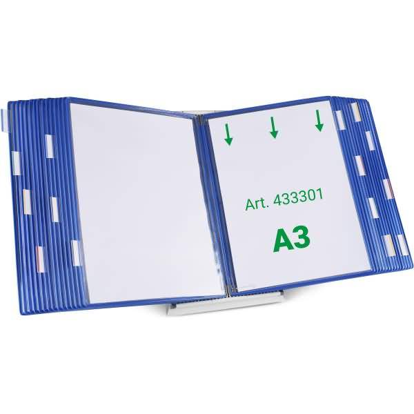 Wandsichttafelsystem Pult A3 grau Metall mit 30 Sichttafeln A3 blau
