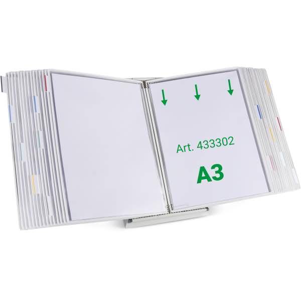 Wandsichttafelsystem Pult A3 grau Metall mit 30 Sichttafeln A3 weiß