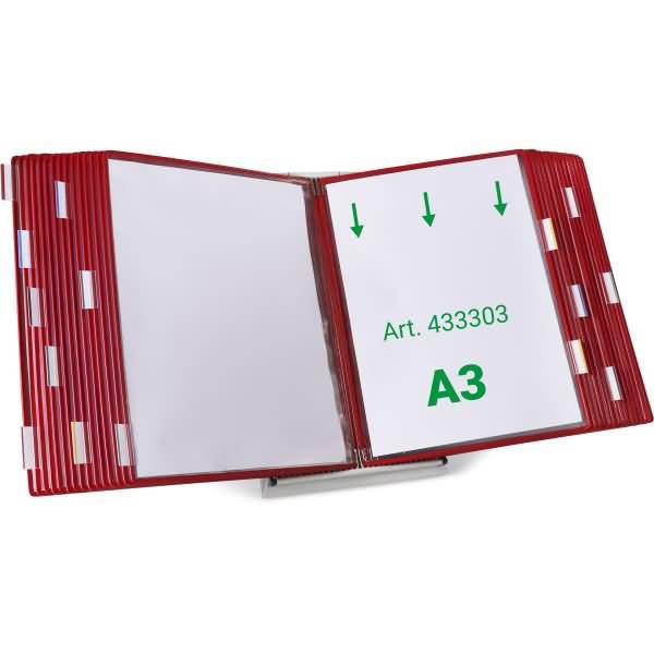 Wandsichttafelsystem Pult A3 grau Metall mit 30 Sichttafeln A3 rot