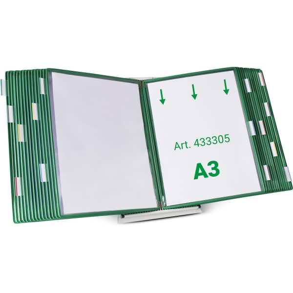 Wandsichttafelsystem Pult A3 grau Metall mit 30 Sichttafeln A3 grün