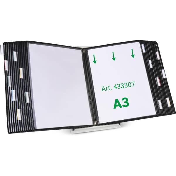 Wandsichttafelsystem Pult A3 grau Metall mit 30 Sichttafeln A3 schwarz