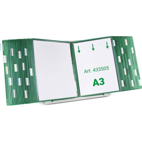 Sichttafelständer A3 grau Metall mit 50 Sichttafeln grün