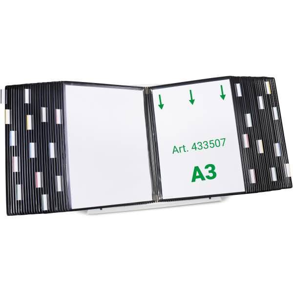 Sichttafelständer A3 grau Metall mit 50 Sichttafeln schwarz