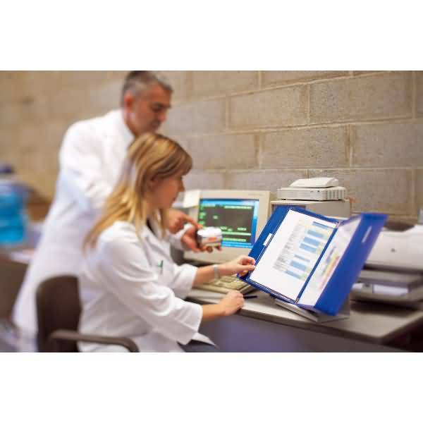 Wandsichttafelsystem Pult A5 grau Metall mit 20 Sichttafeln A5 blau