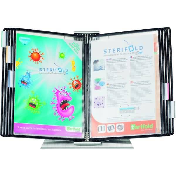 Sichttafelständer A4 mit 10 Sterifold Sichttafeln schwarz