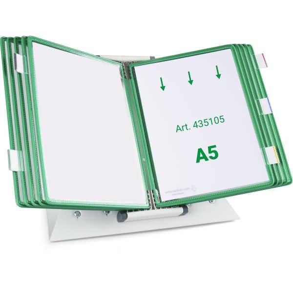 Wandsichttafelsystem Pult A5 grau Metall mit 10 Sichttafeln A5 grün